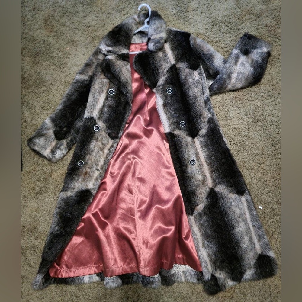 70s long faux fur patchwork jacket